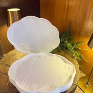 Vintage Colony Harvest Milk Glass Snack Plate White Grape Scalloped Edge Server